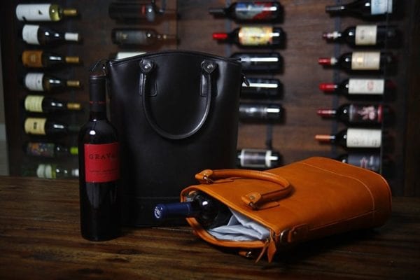 sachi leather wine bags min Sachi Leather Insulated Two Bottle Wine Tote Bag