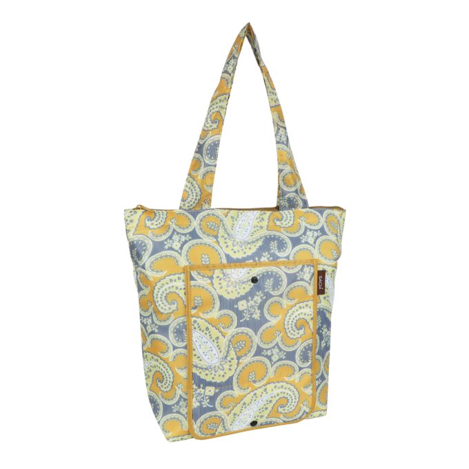 Grey Yellow Paisley 6 Insulated Market Tote Set 3-Piece Set of Foldable Bags - Gray Yellow Paisley