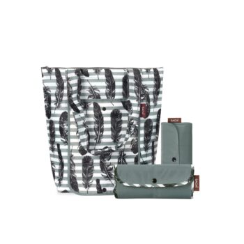 reusable bag set of 3 gray feather stripe