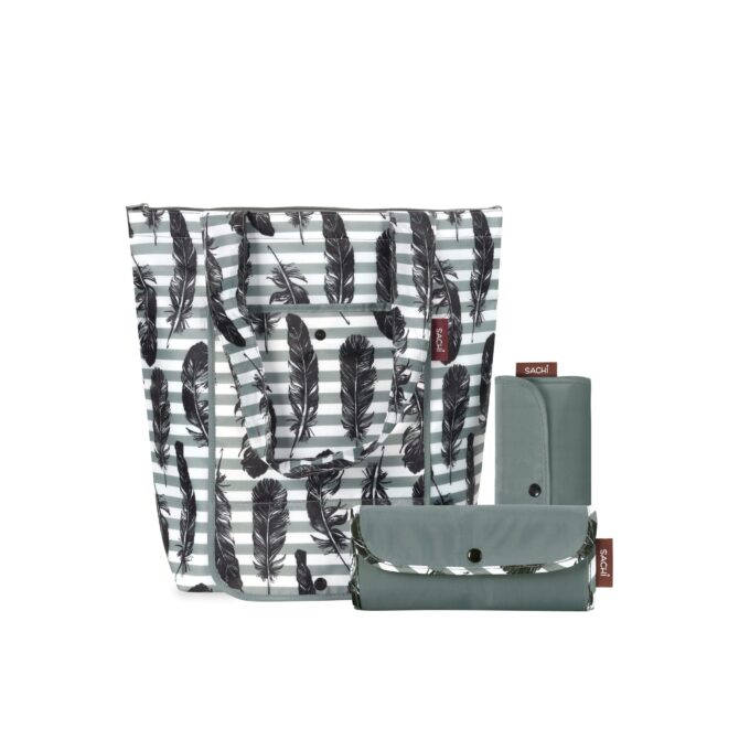 reusable bag set of 3 gray feather stripe