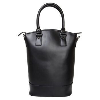 insulated leather wine tote black
