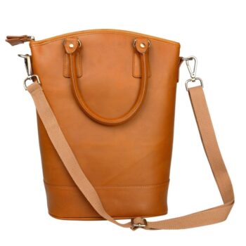 leather wine tote camel