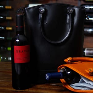 blacklifestyleleather Sachi Leather Insulated Two Bottle Wine Tote Bag