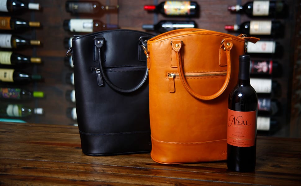 leatherbags Sachi Leather Insulated Two Bottle Wine Tote Bag
