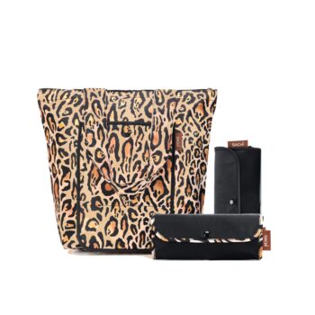 reusable bag market tote 3 piece set leopard