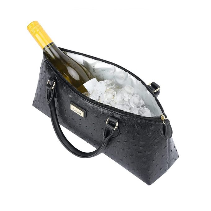 sachi bags black ostrich wine purse 1 Wine Purse Glam 1 Bottle La Soir'ee Clutch - Black Ostrich