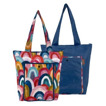 SACHI Boho Rainbow and Navy Blue 2-piece insulated market tote set