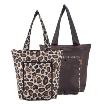 SACHI 2-Piece Insulated Market Tote Set – Linen Leopard & Deep Brown