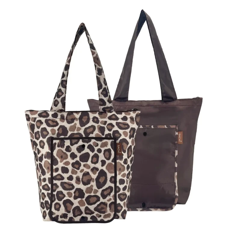 SACHI 2-Piece Insulated Market Tote Set – Linen Leopard & Deep Brown
