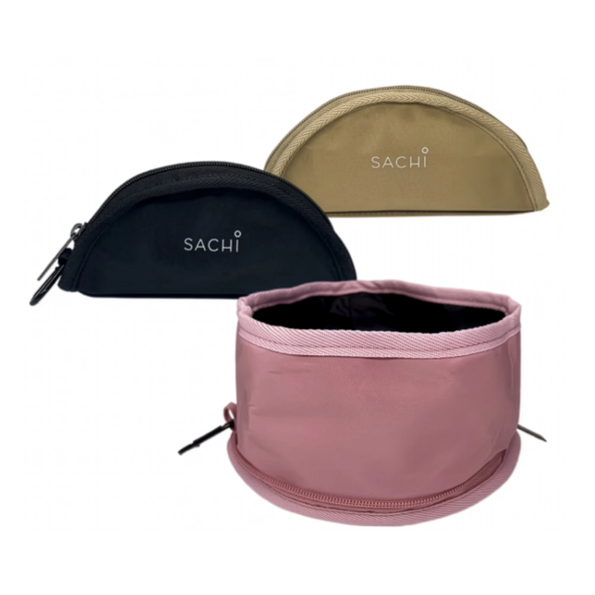 SACHI Pupbowl folding dog bowls in Blush, Black and Latte