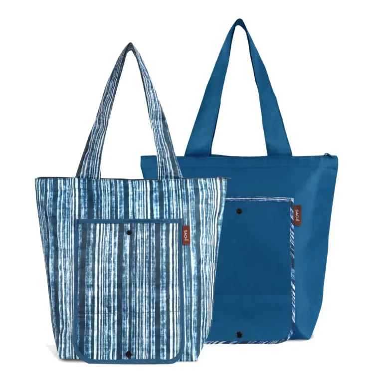 Blue Denim Stripe and Solid Blue 2-piece insulated market tote set