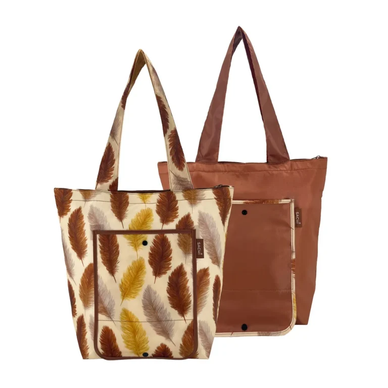 Feather Fall and Deep Brown 2-piece insulated market tote set