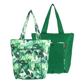 Green Tropical Leaf and Solid Green 2-piece insulated market tote set