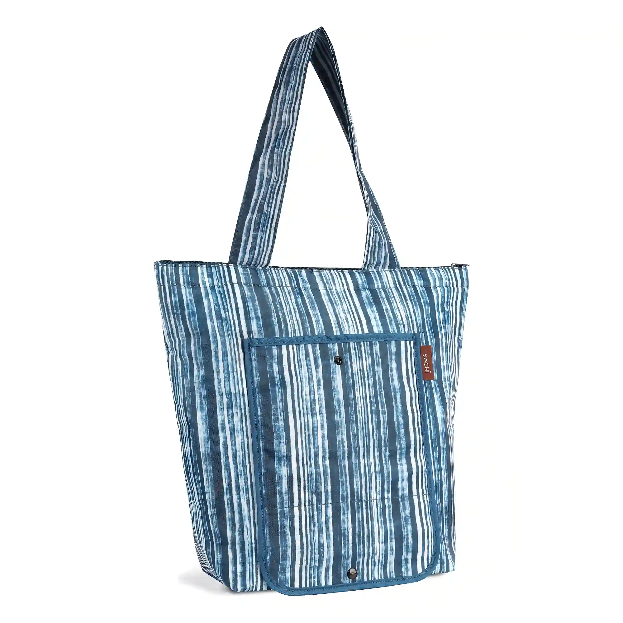 SACHI 2-Piece Insulated Market Tote Set – Blue Denim Stripe & Solid Blue 8 SACHI 2-Piece Insulated Market Tote Set – Blue Denim Stripe & Solid Blue - Image 8