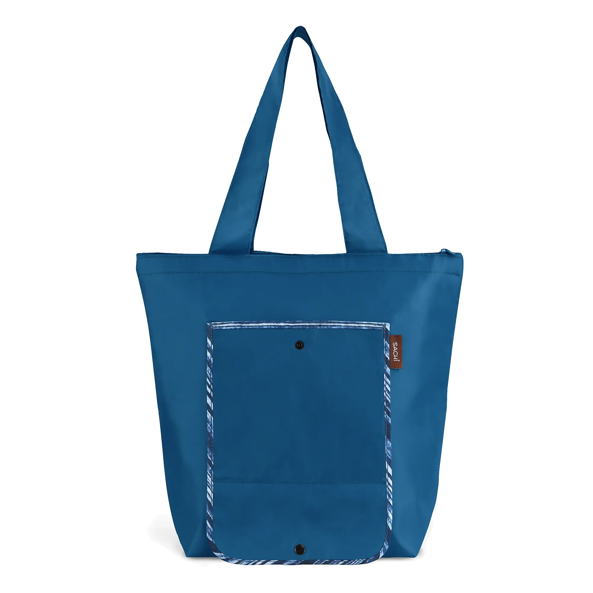 SACHI 2-Piece Insulated Market Tote Set – Blue Denim Stripe & Solid Blue 9 SACHI 2-Piece Insulated Market Tote Set – Blue Denim Stripe & Solid Blue - Image 9