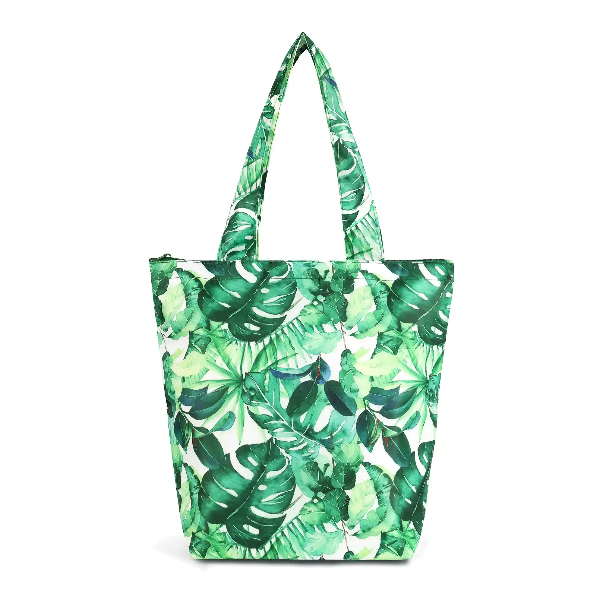 SACHI 2-Piece Insulated Market Tote Set – Green Tropical Leaf & Solid Green 8 SACHI 2-Piece Insulated Market Tote Set – Green Tropical Leaf & Solid Green - Image 8