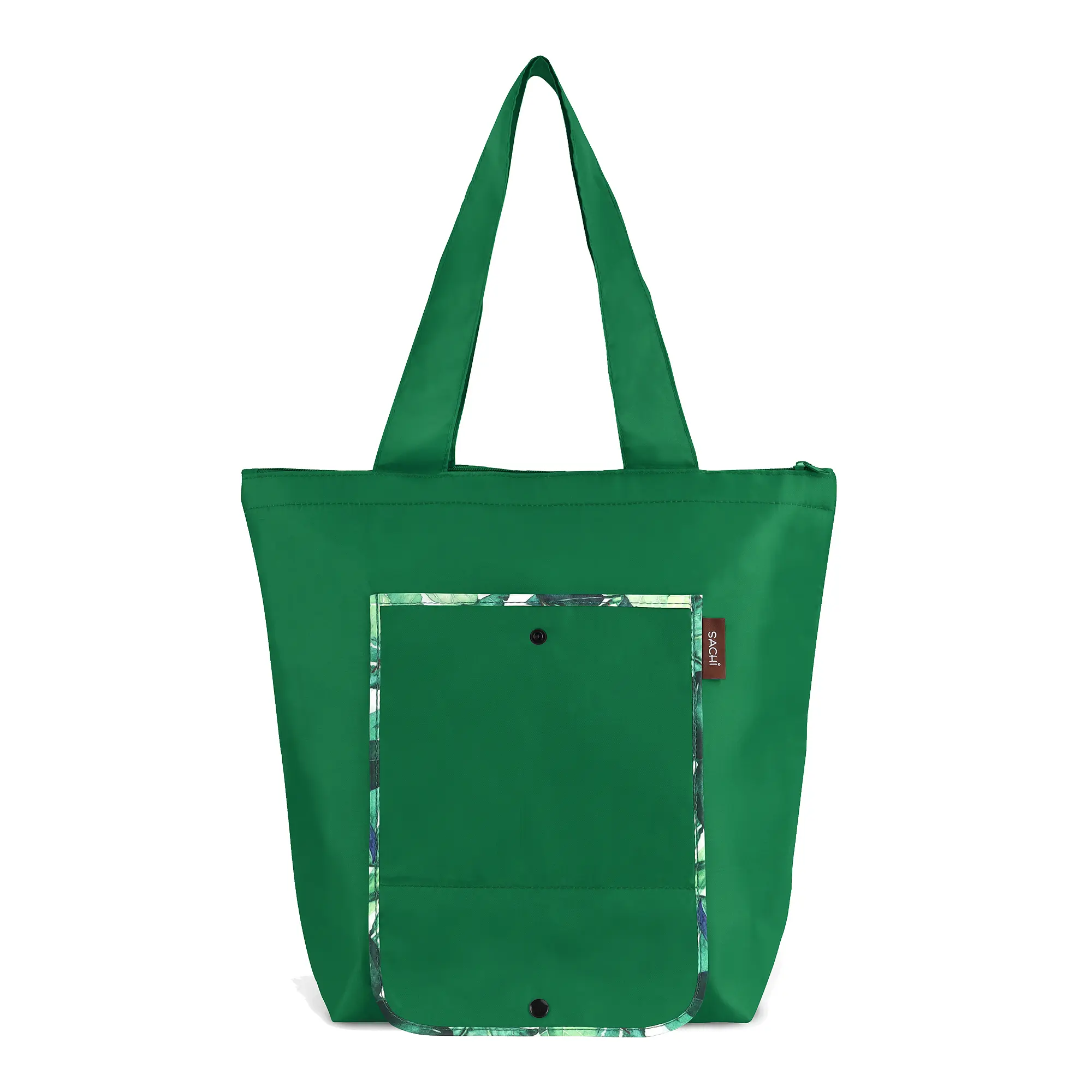 SACHI 2-Piece Insulated Market Tote Set – Green Tropical Leaf & Solid Green 9 SACHI 2-Piece Insulated Market Tote Set – Green Tropical Leaf & Solid Green - Image 9