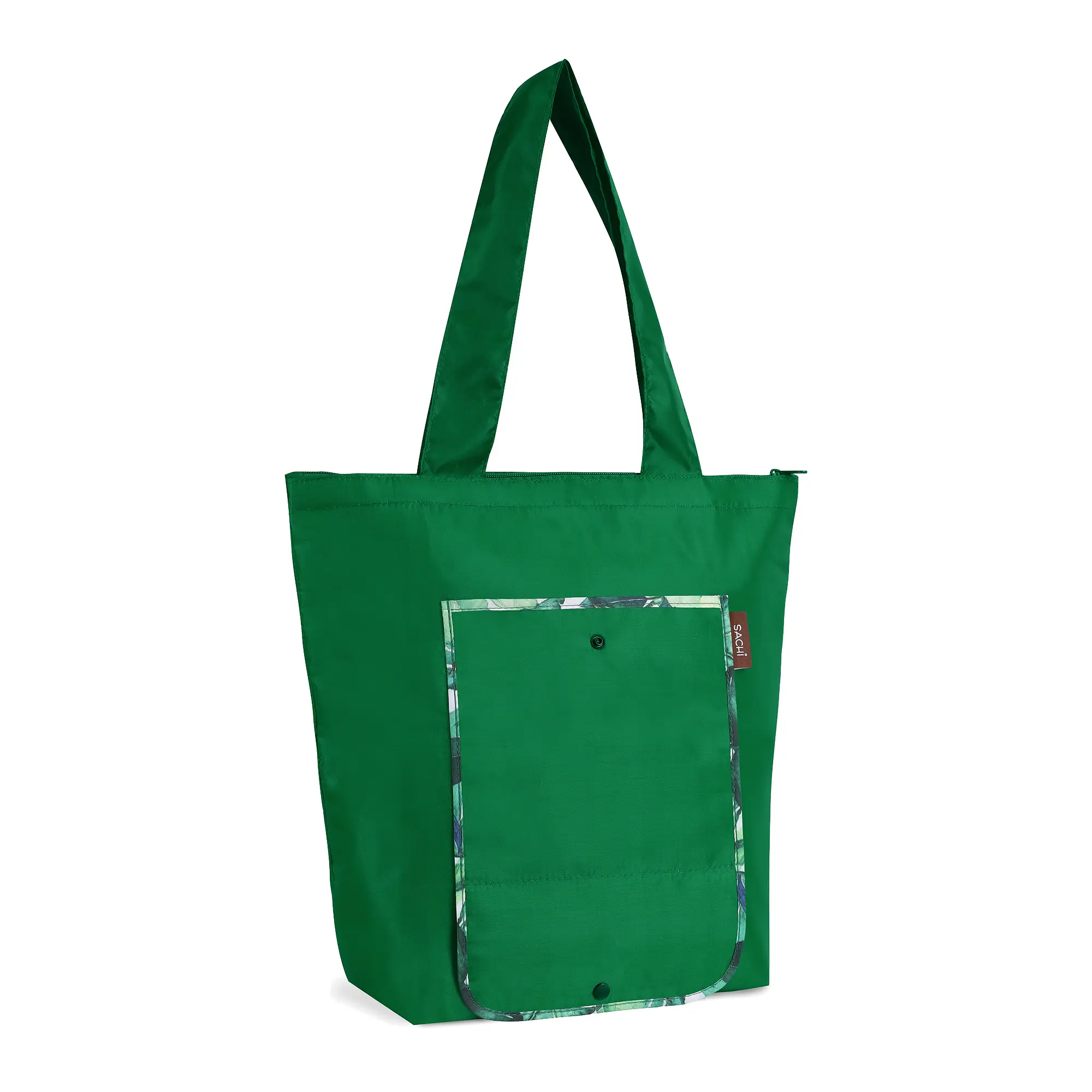 SACHI 2-Piece Insulated Market Tote Set – Green Tropical Leaf & Solid Green 10 SACHI 2-Piece Insulated Market Tote Set – Green Tropical Leaf & Solid Green - Image 10